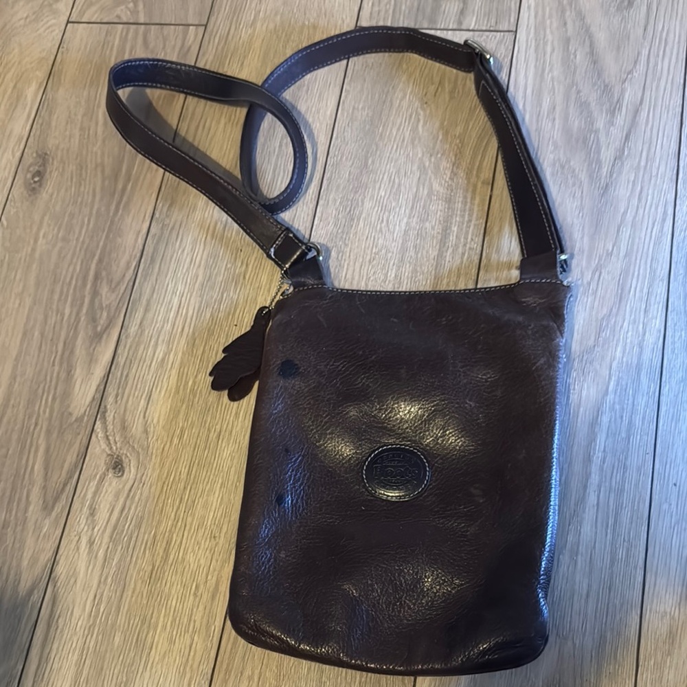 Roots Brown Leather Crossbody Bag